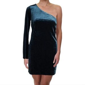 French Connection Velvet One Shoulder Party Semi-Formal Mini Dress Deep Green 6